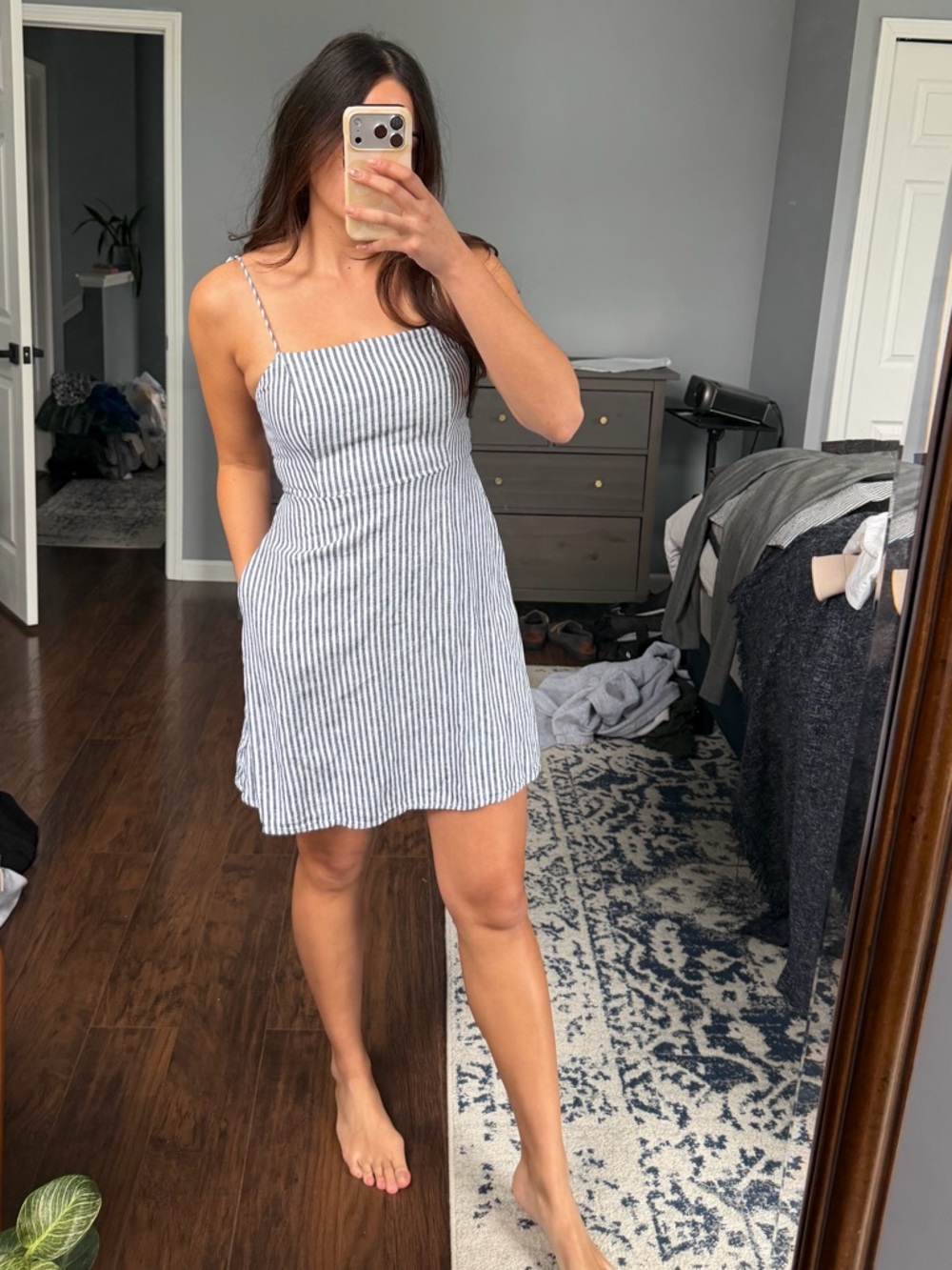 Old Navy White and Navy Striped Spaghetti-Strap Mini Dress